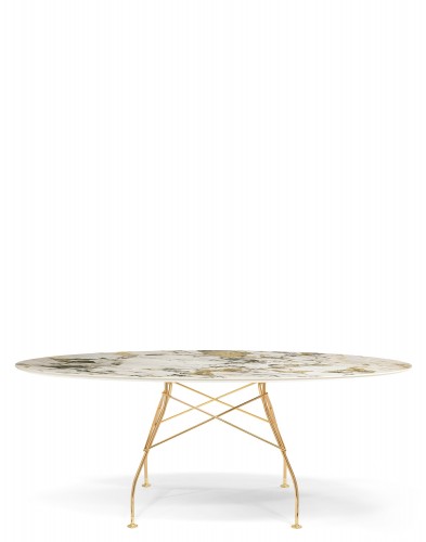 Стол Glossy (бежевый/золотой) 192x118см