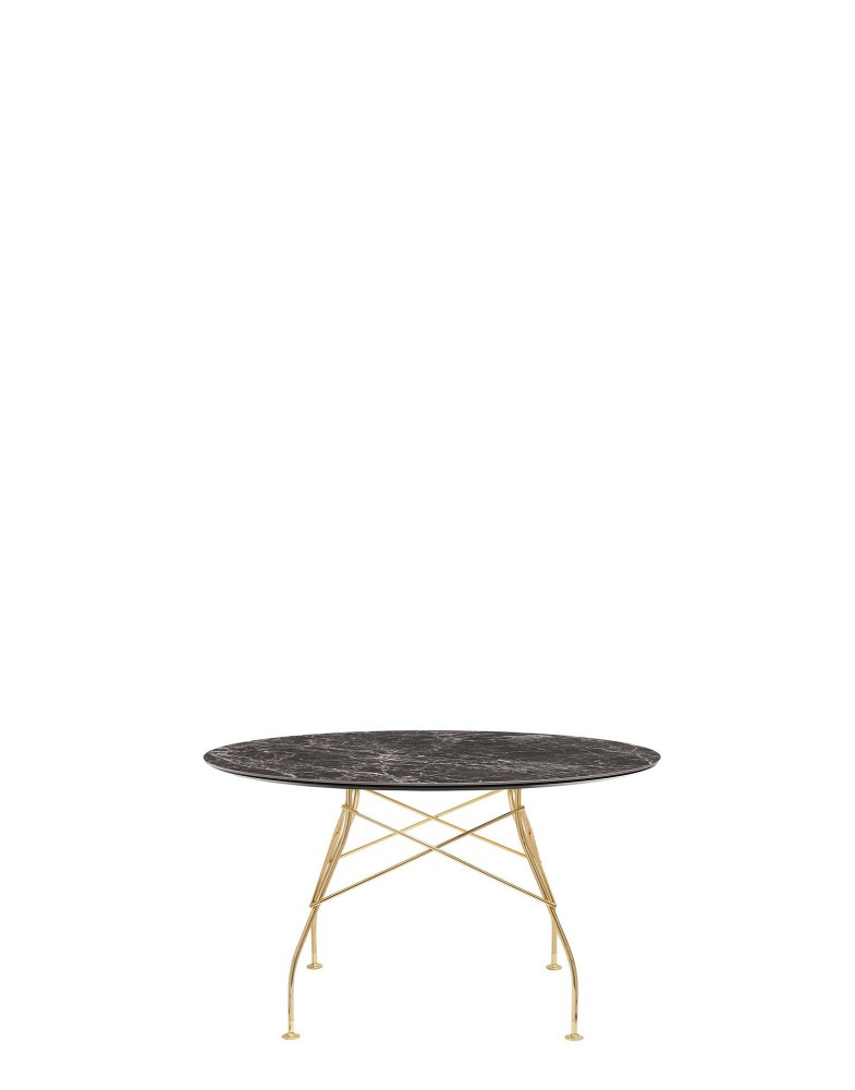 Стол Glossy (коричневый/золотой) диаметр 128см, мрамор