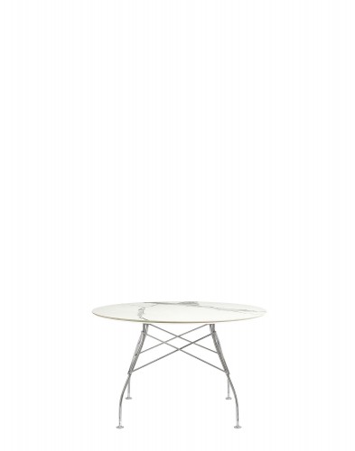 Стол Glossy (белый/хромированный) диаметр 118см, мрамор Стол Glossy (белый/хромированный) диаметр 118см, мрамор
