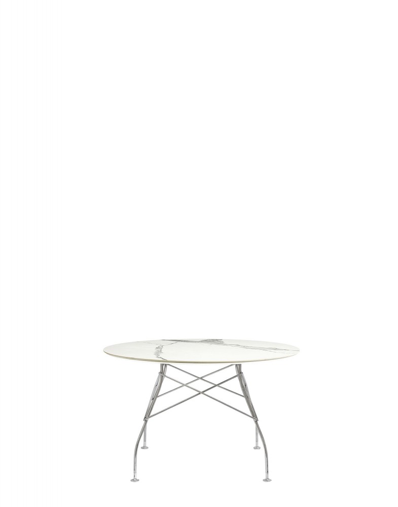 Стол Glossy (белый/хромированный) диаметр 118см, мрамор