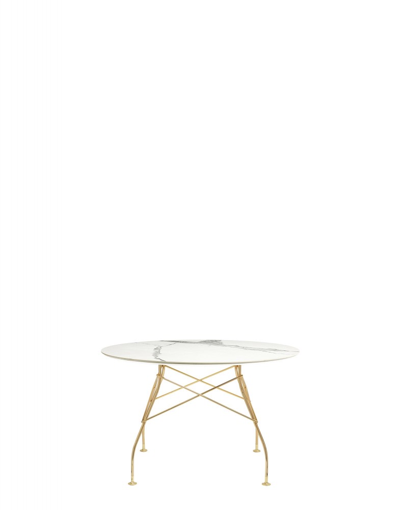 Стол Glossy (белый/золотой) диаметр 118см, мрамор