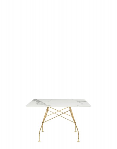 Стол Glossy (белый/золотой) 118x118см, мрамор