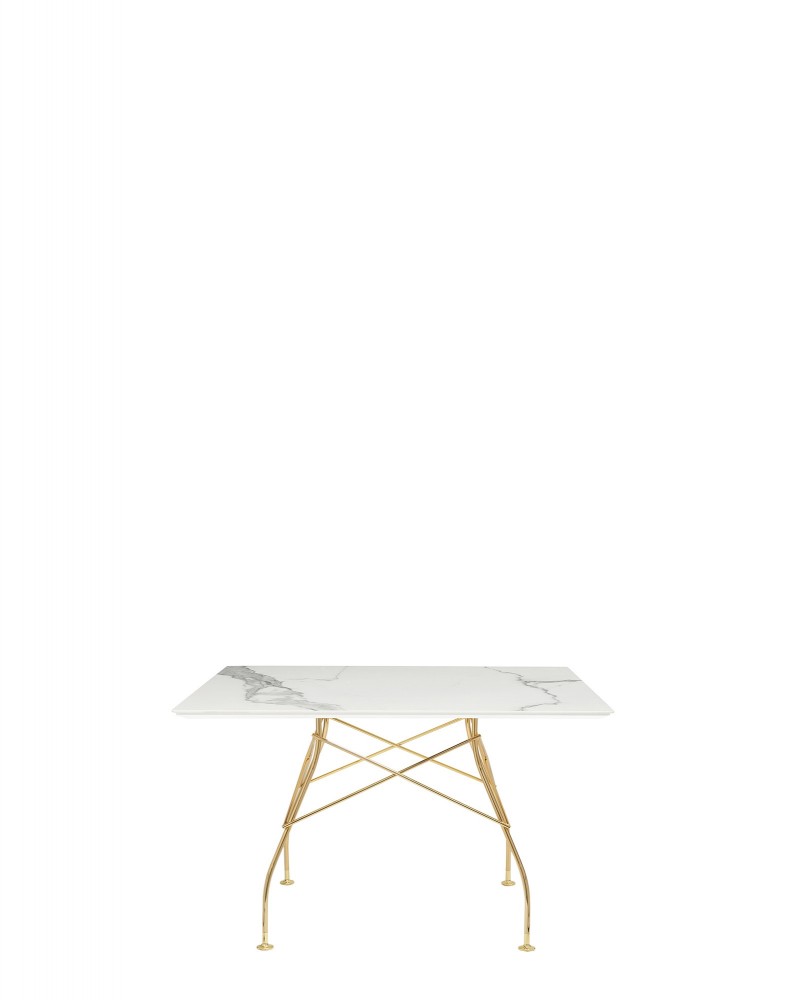 Стол Glossy (белый/золотой) 118x118см, мрамор