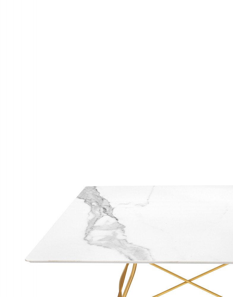 Стол Glossy (белый/золотой) 118x118см, мрамор