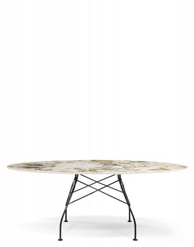 Стол Glossy (бежевый/черный) 192x118см, мрамор