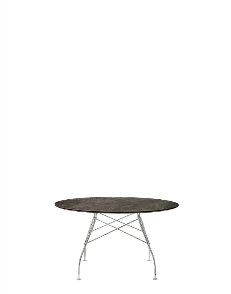 Стол Glossy (черный/хромированный) диаметр 128см, мрамор