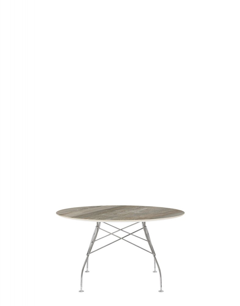 Стол Glossy (серый/хромированный) диаметр 128см, мрамор