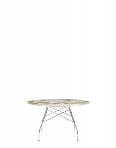 Стол Glossy (бежевый/хромированный) диаметр 128см, мрамор