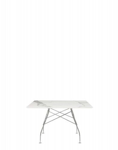 Стол Glossy (белый/хромированный) 118x118см, мрамор