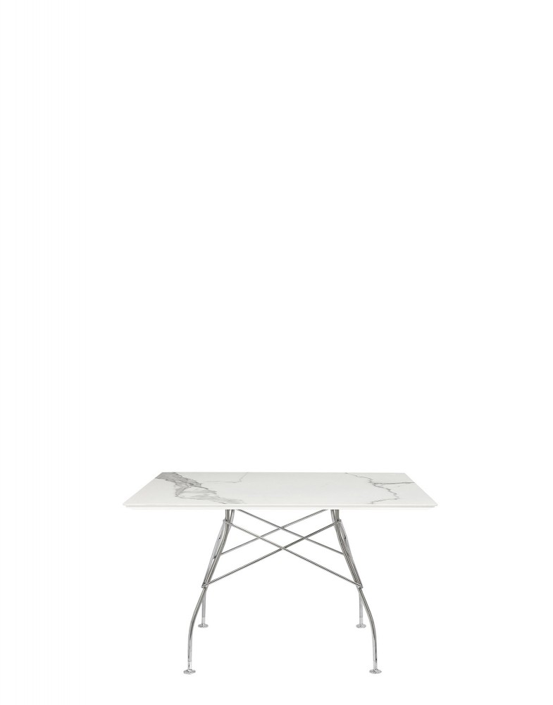 Стол Glossy (белый/хромированный) 118x118см, мрамор