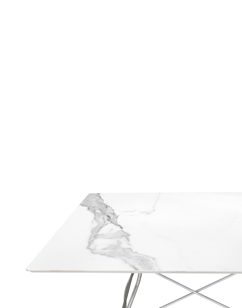 Стол Glossy (белый/хромированный) 118x118см, мрамор