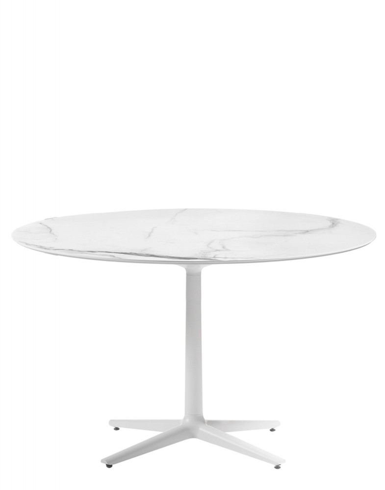 Стол Multiplo (белый) диаметр 118см, мрамор, крестообразное основание
