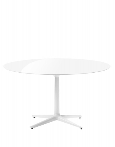 Стол Multiplo (белый) диаметр 118см, стекло, крестообразное основание