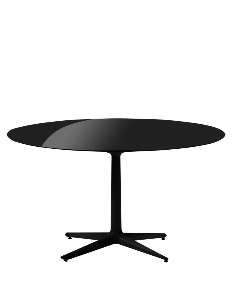 Стол Multiplo (черный) диаметр 118см, стекло, крестообразное основание