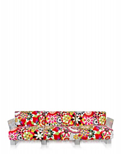 Диван Pop трехсекционный (красный/кристалл) в отделке Missoni