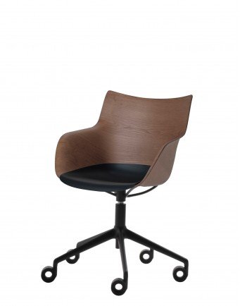 Кресло Q/Wood (дерево/черное) с черным сиденьем на колесах