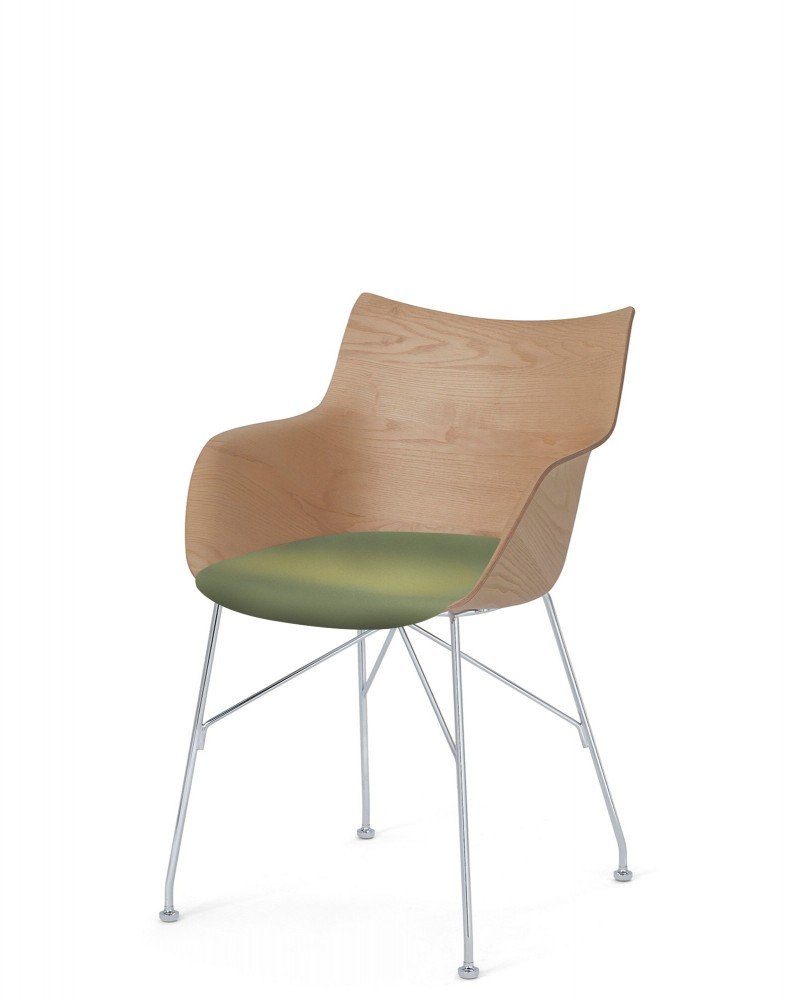 Кресло Q/Wood (дерево/хромированное) в зеленой ткани